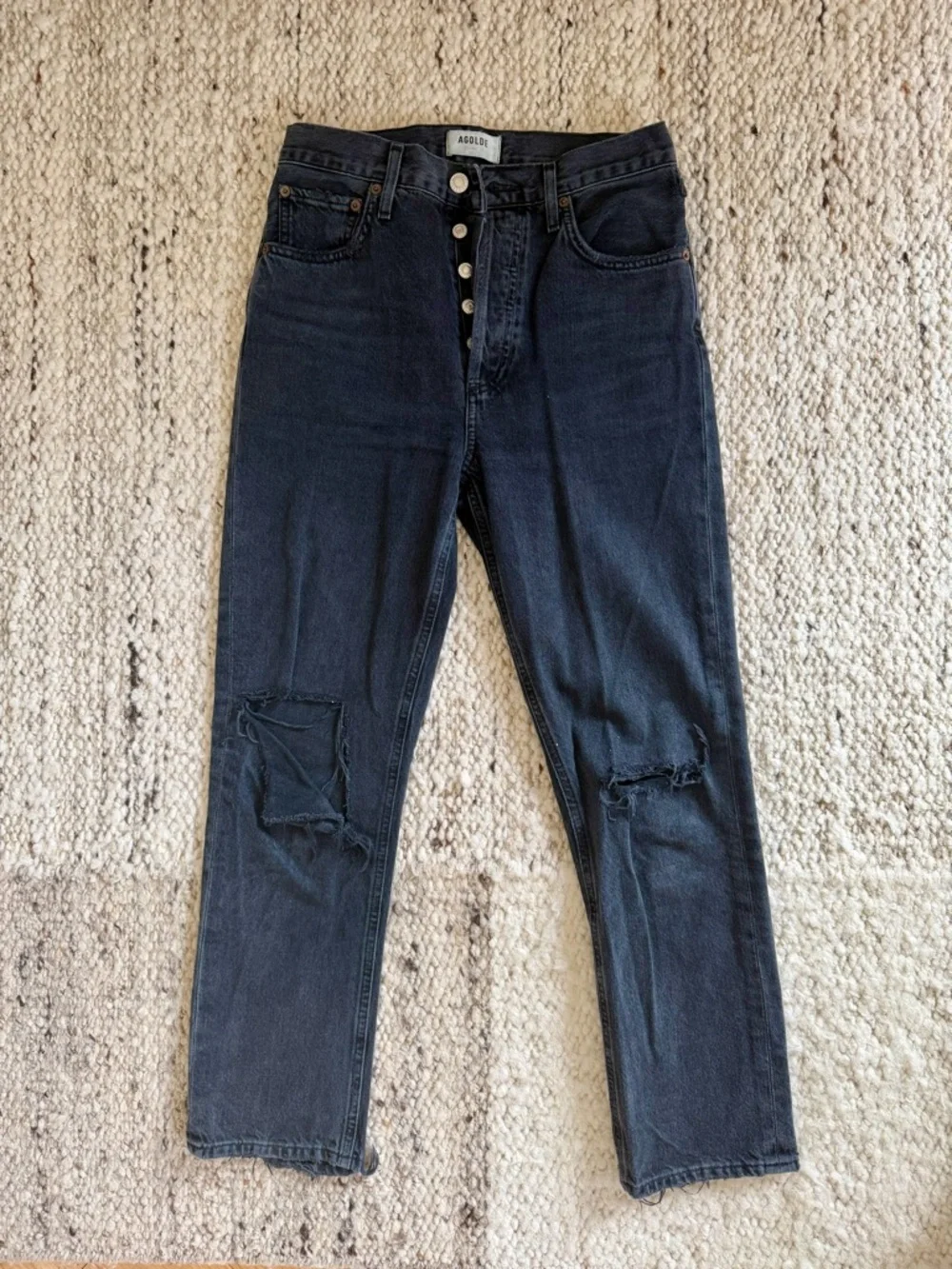 Agolde Black Riley Distressed Jeans - Picture 1 of 5